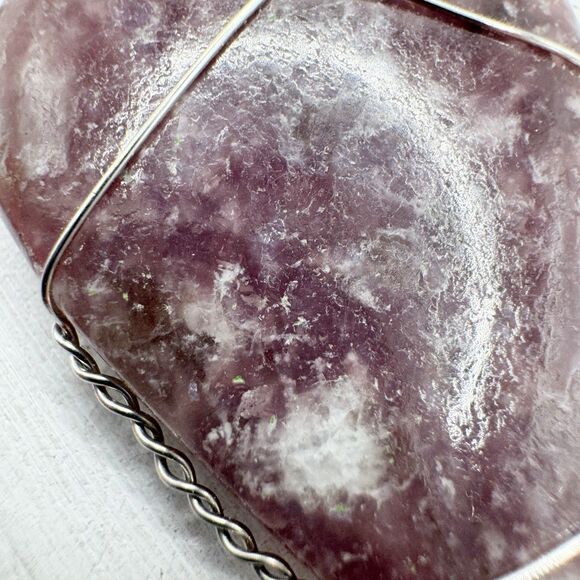 Lepidolite Purple Stone Wire Wrapped Teardrop Pendant Necklace Bohemian 18” - Picture 4 of 10